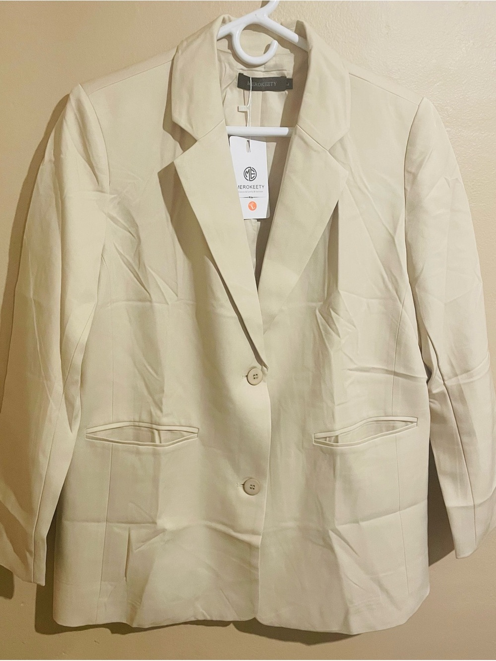 Merokeety Cream Single-Breasted Blazer Jacket
